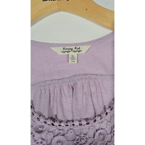 Krazy Kat Lilac Crochet Lace Boho Peasant Blouse XL Rayon Nylon Blend - Picture 5 of 7